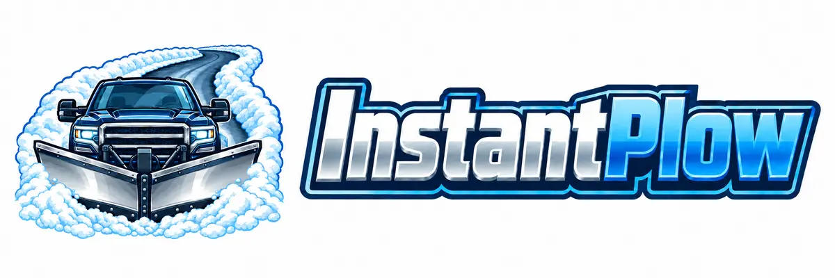 InstantPlow truck and V-plow logo with wordmark