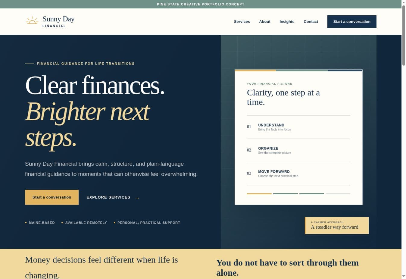 Sunny Day Financial rebrand and website concept